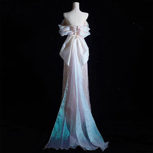 Mermaid Evening Gown For Women Off The Shoulder Ruffles Natural Waist Pink Color Coming Of Age Ceremony Dress - Product Image 3
