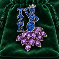 Broche en métal incrustée de diamants, motif couronne et lettres TZE, pour la sororité Zeta Epsilon, cadeau d'anniversaire pour femmes, pour bourse ou événement.