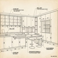 Meubles de cuisine modulaires modernes sur mesure, robinet, charnières, panneaux en mélamine, finition laquée, plan de travail en granit artificiel, évier inclus