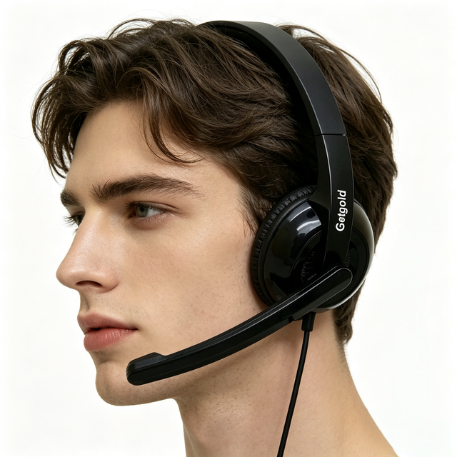 USB-C On-Ear Computer Headsets with Type-C Jack Plug Wired Business Earphones with Mic Enc Microphone for Sports Communication