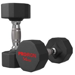 <span class=keywords><strong>PROIRON</strong></span> 14kg Núcleo de acero inoxidable antideslizante Gimnasio Entrenamiento de fitness 12 lados Hex <span class=keywords><strong>Mancuernas</strong></span> recubiertas de goma en par - Product Image 1