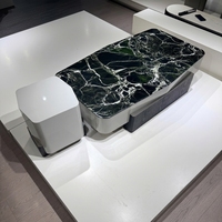 Table basse rectangulaire moderne en MDF gris 150 cm, ensemble de meubles de salon durables avec plateau carré de 38 cm et garantie d'un an