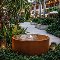 Table d'eau de jardin en acier Corten avec fontaine cascade, élément aquatique extérieur