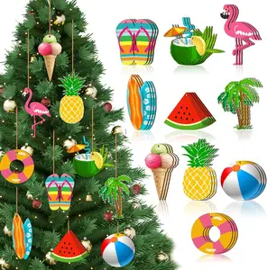 30pcs Summer Tree Ornaments Hawaiian Beach Slices Hanging Decorations Luau Party Wooden Wall Signs Box Decorations Summer Theme
