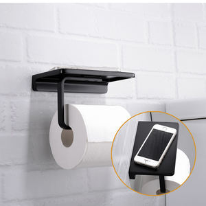 Portarrollos de Papel Higiénico Moderno con Repisa para Teléfono, Acero Inoxidable Negro Mate, Montaje en Pared para Baño, Cocina y Gimnasio - Product Image 3