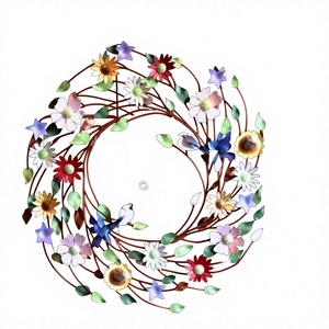 Corona Floral Metálica Hecha a Mano, Redonda, Estilo Bohemio, Decorativa, Sin Luces, de Alta Calidad, para Decoración de Puertas - Product Image 1