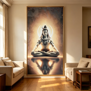 Tableau mural encadré en gros avec paillettes, Tête de Bouddha dorée, Nuage turquoise, Zen, Religieux, Impression HD, Peinture sur porcelaine cristalline, Décoration LED pour la maison - Product Image 1