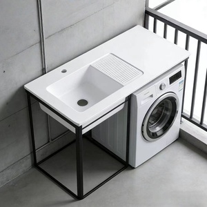 Modern Minimalist Compact Ceramic One-Piece Basin Freestanding <b>Bathroom</b> <b>Vanity</b> - Product Image 6