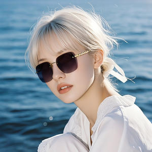 แว่นกันแดดทรงสี่เหลี่ยมไร้กรอบสไตล์ยุโรปอเมริกันใหม่สำหรับผู้หญิง ตกแต่งด้วยมุกโลหะ ป้องกันรังสียูวี 400 รุ่นที่ 3 - Product Image 4