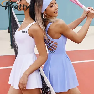 Wholesale High Quality Women's Tennis Dress Hollow Out Back Cross One Piece Skirts Sportswear Girls Golf Dress Skirt For Woman