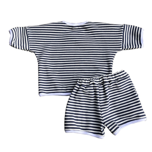 Conjunto de Verano para Bebé, Chándal a Rayas con Cuello Redondo y Manga Corta, Pantalones Cortos con Bolsillos, Conjuntos Informales para Niños - Product Image 2