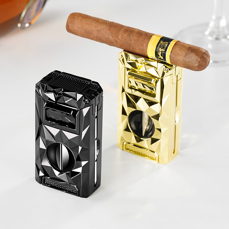 high quality cigarette lighter High Quality Three-fire Cigar Lighter Multifunctional Three-dimensional  Diamond-shaped Torch Lighter Inflatable Gift Lighter