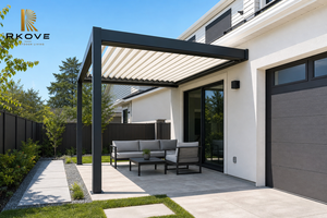 Pérgola de Aluminio RKOVE, Moderna, para Patio Exterior, Rectangular, con Recubrimiento de Polvo Negro, Cubierta para Jardín - Product Image 5