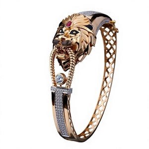 กำไลข้อมือ Orelia Luxe รูปหัวสิงโตสีทอง ดีไซน์แบบ Cuban Link สไตล์ฮิปฮอป ทันสมัย ลายสัตว์ สำหรับผู้ชาย ชุบทอง 18K ของขวัญเครื่องประดับ - Product Image 4
