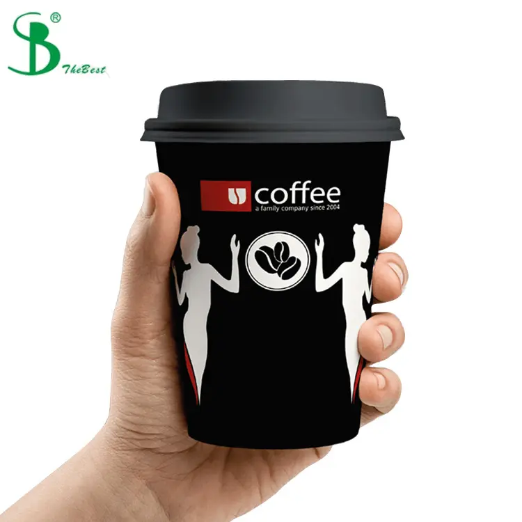Logotipo personalizado impresso 8oz 4oz, copos pretos, tomada única de parede, copo de café de papel descartável