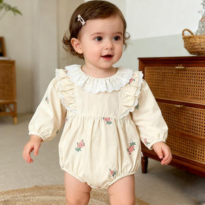 Body Vintage Floreale per Neonati con Colletto in Pizzo Arricciato, Maniche Lunghe, Morbido Cotone, <span class=keywords><strong>Elegante</strong></span> Outfit per Bambina 0-24 Mesi - Product Image 1