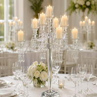 Candélabre en cristal de verre pour mariage, 9 bras, décoration d'intérieur, centre de table de mariage avec 5 bras en cristal