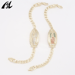 Hợp thời trang Christian Tôn Giáo 14k vàng Cuba Vòng đeo tay pulsera may mắn Virgin Mary guadalupe Mặt dây Zircon hip hop mạ quyến rũ - Product Image 3