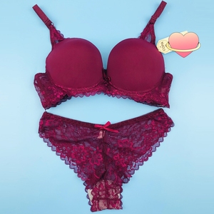 Ensemble <span class=keywords><strong>de</strong></span> sous-vêtements <span class=keywords><strong>en</strong></span> dentelle Sexy pour femmes jantes à section mince beau soutien-gorge arrière soutien-gorge push-up Hipster solide pour petits seins nouveau Style - Product Image 2