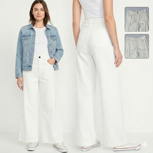 Pantaloni Larghi da Donna Bianchi a <span class=keywords><strong>Vita</strong></span> <span class=keywords><strong>Alta</strong></span>, Taglio Dritto, in Misto Rayon <span class=keywords><strong>Lino</strong></span> Lyocell, Traspiranti e Comodi, Casual - Product Image 4