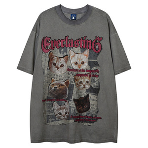 T-shirt da uomo YPRS in cotone traspirante a maniche corte, stile streetwear, design retrò con motivo a giornale, vestibilità rilassata e oversize - Product Image 3