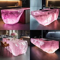 Table de salle à manger en cristal lumineux de luxe haut de gamme 2026 en résine transparente pour hôtel, restaurant, villa, cuisine, style île glacier