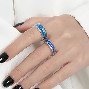 Anillo de Plata de Ley 925 con Esmalte Oceánico, Anillos Ajustables Irregulares con Efecto <span class=keywords><strong>Aurora</strong></span> <span class=keywords><strong>Boreal</strong></span> para Mujer, Joyería Fina de Diseño Personalizado al por Mayor - Product Image 3