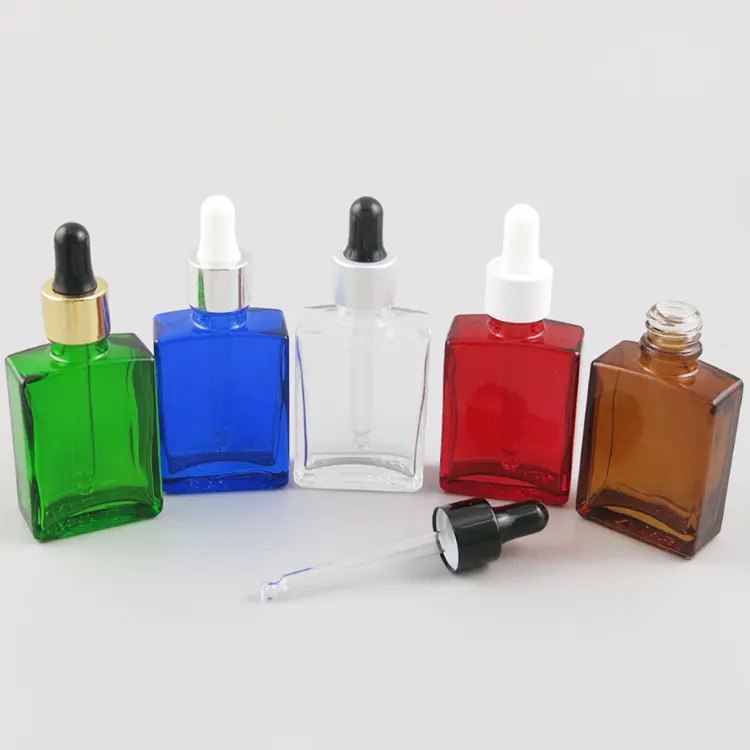 high-end square clear glass dropper bottle 30 50 60 100 ml wholesale USA market rectangle glass essential oil bottles