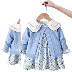 Spring Pastoral 2-Piece Sweater Matching Set for Kids Floral Cotton Girls Dress Wholesale Boutique <b>Clothing</b> <b>Accessories</b> - Product Image 1