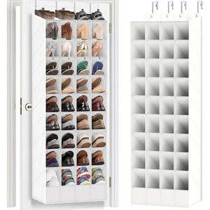 Organisateur de chaussures à suspendre derrière la porte, 40 poches profondes, grande capacité, blanc, en tissu non tissé, pour bottes, baskets, rangement de chaussures derrière la porte - Product Image 1