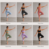 Ensemble de yoga pour femme : Soutien-gorge de sport à col rond, Leggings capri taille haute côtelés, séchage rapide, respirant, extensible, pour le yoga, le Pilates, la gym et la danse