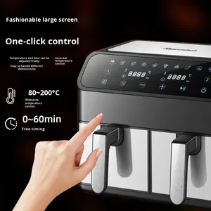 <span class=keywords><strong>Friteuse</strong></span> électrique multifonctionnelle à <span class=keywords><strong>double</strong></span> compartiment, grande capacité 8L, à <span class=keywords><strong>double</strong></span> réservoir, à convection d'air chaud, avec commande tactile, design carré moderne - Product Image 3