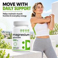 Capsules végétariennes de glycinate de magnésium OEM 500 mg, 240 unités, testées en laboratoire CGMP, complément nutritionnel minéral, marque privée