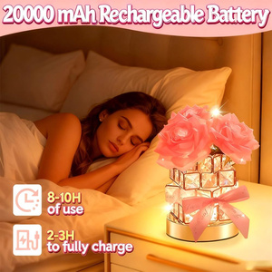 Lampe de table en cristal rose, 3 couleurs, à intensité variable, lumière de nuit USB, commande tactile, lampes de lecture, lumières d'ambiance romantiques pour cadeau de mariage - Product Image 4
