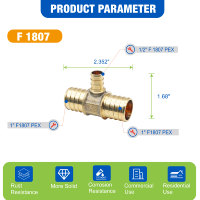 Raccord en T en laiton KING SMART F1807 1" * 1" * 1/2" résistant à la corrosion pour tuyaux PEX B, idéal pour l'alimentation en eau de plomberie