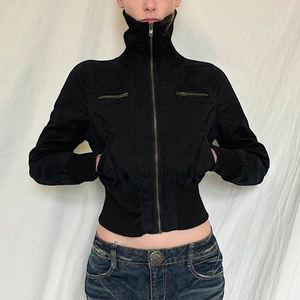 Chaqueta Bomber Minimalista para Mujer, Estilo Punk Urbano, Cuello Alto, Ajustada a la Cintura, con Cremallera, Cadenas, Ecológica, para Invierno - Product Image 2