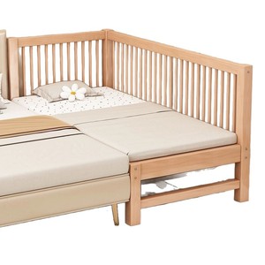 Lit en bois avec barrières de sécurité, lit plateforme réglable en hauteur en bois de hêtre pour adultes et enfants, construction en bois massif - Product Image 1