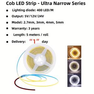 Гибкая светодиодная лента COB высокой плотности 3мм/5мм DC12V/24V 384 светодиода/м, мини-лента COB LED - Product Image 2