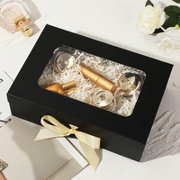 Boîte en papier d'emballage recyclable noire avec fenêtre, logo personnalisé, boîtes cadeaux en carton de luxe avec fermeture magnétique et couvercles