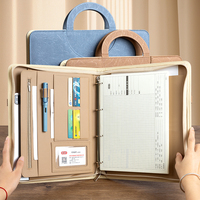 Portafolio de Cuero A4 con Cierre, Carpeta de 6 Anillas, Organizador de Negocios Grande con Ranuras para Tarjetas y Portaplumas, para Hombres y Mujeres