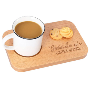 Plateau à café en bois de hêtre vintage gravé sur mesure, planche de service pour le petit-déjeuner, porte-tasses, plateau à collations, écologique, pour le camping - Product Image 1