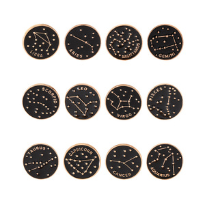 La collection du zodiaque Épingles en émail Douze Constellations Gémeaux Taureau Capricorne Sagittaire Poissons Broches rondes - Product Image 6