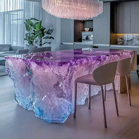 Table console R023 de luxe en résine époxy à effet tourbillon d'eau - Bureau de salle à manger transparent, îlot de bar, mobilier de bar à domicile, mobilier de centre commercial durable