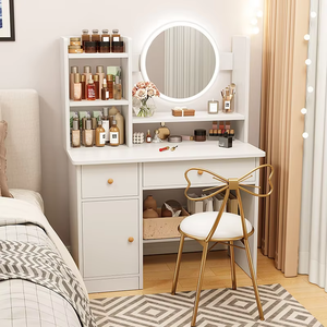 <span class=keywords><strong>Coiffeuse</strong></span> moderne minimaliste style crème avec armoire <span class=keywords><strong>de</strong></span> rangement intégrée <span class=keywords><strong>et</strong></span> étagères ouvertes pour petite chambre - Product Image 2