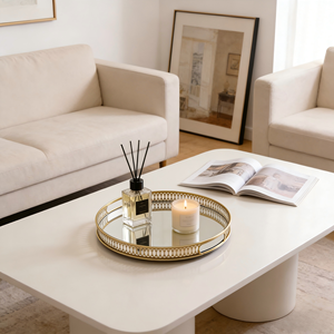 Vassoio Moderno con Cornice in Metallo Dorato e Specchio sul Fondo per Soggiorno, Hotel, Appartamento e Uso Domestico - Product Image 5