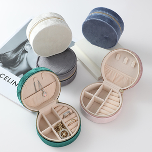 Small round Travel <b>Jewellery</b> <b>Boxes</b> with Custom Logo Velvet Storage Case <b>for</b> Necklace Ring Organizer <b>for</b> <b>Women</b> - Product Image 3