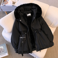 Nouvelle Veste d'Hiver pour Femme, Tendance, Ceinturée, Fourrée à Capuche, Grande Taille, Manteau Épais Uni
