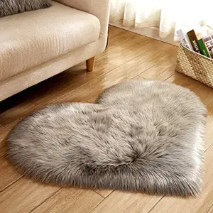 Tapete decorativo macio de pelúcia, sofá fofo e macio de pelúcia, formato de coração, de pele de carneiro falsas, tapete para quarto