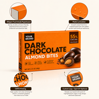 Boîte en papier auto-érectible portable personnalisée OEM en matériaux recyclés écologiques pour morceaux de chocolat noir aux amandes, avec gaufrage alimentaire