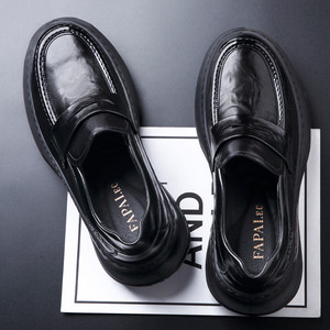 Mocassins pour hommes en cuir véritable à enfiler, avec coussin d'air, semelle épaisse et talon moyen, chaussures décontractées et tendance - Product Image 4